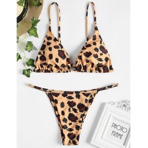 Zaful Women's Small Animal print bikini brown black
